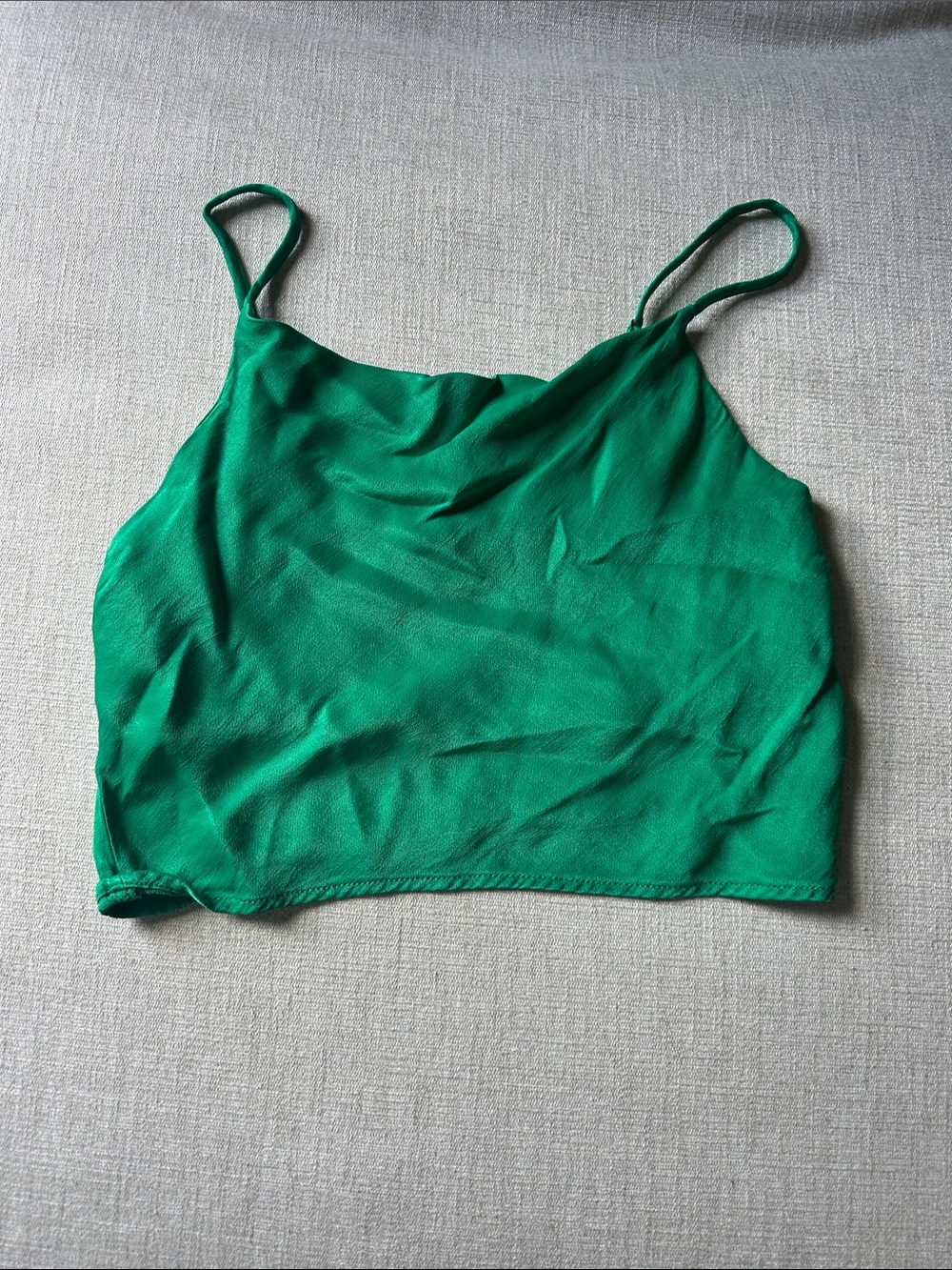Zara Emerald Green Cowl Neck Spaghetti Strap Crop Top